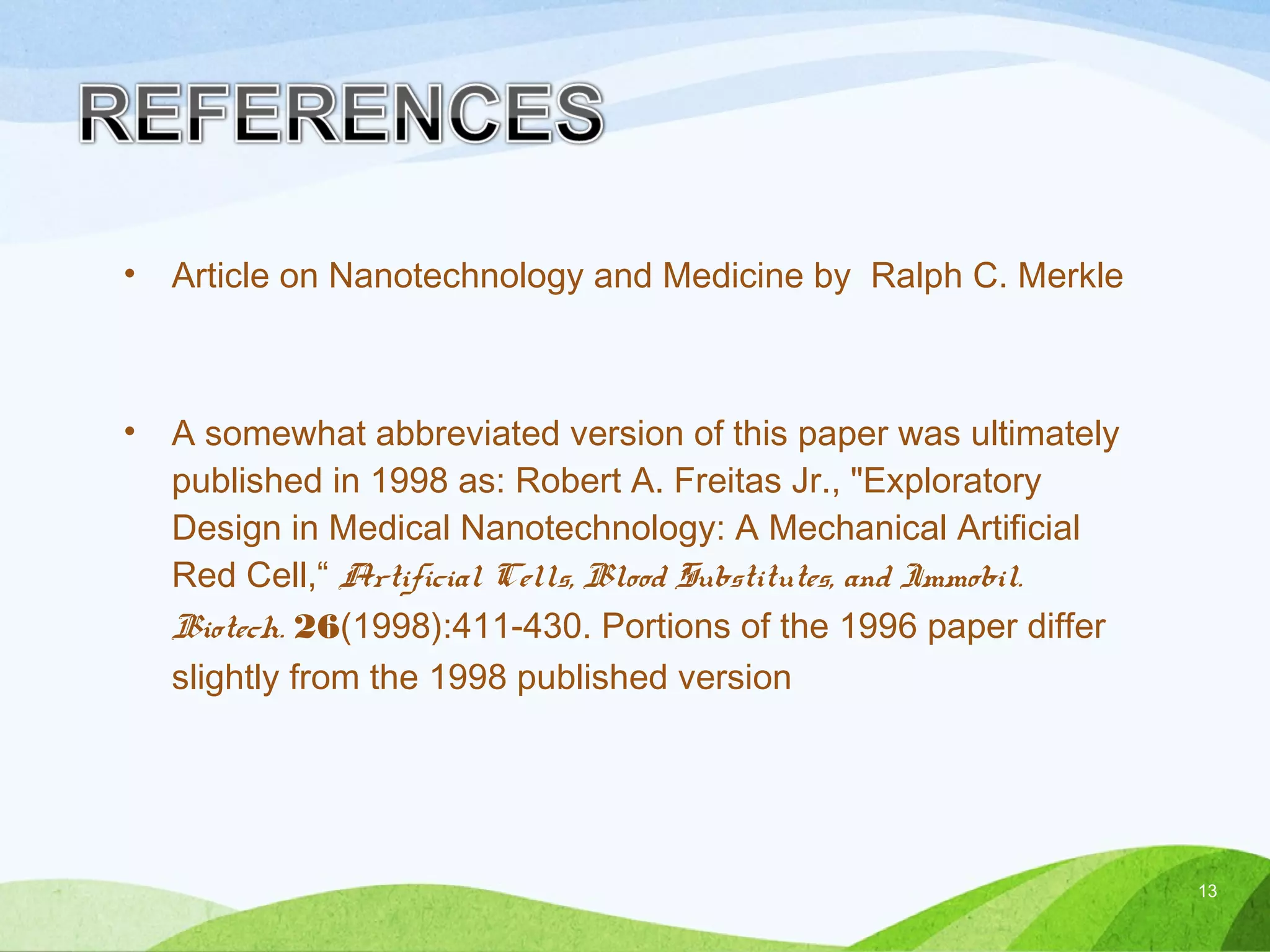 Nanotechnology in artificial RBC | PPT