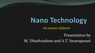 Presentation by
M. Dhathvashree and A.T. Swaruparani
-An essence of future
 