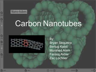 Carbon Nanotubes
        By
        Bryan Sequeira
        Bertug Kaleli
        Murshed Alam
        Farooq Akbar
        Zac Lochner
 
