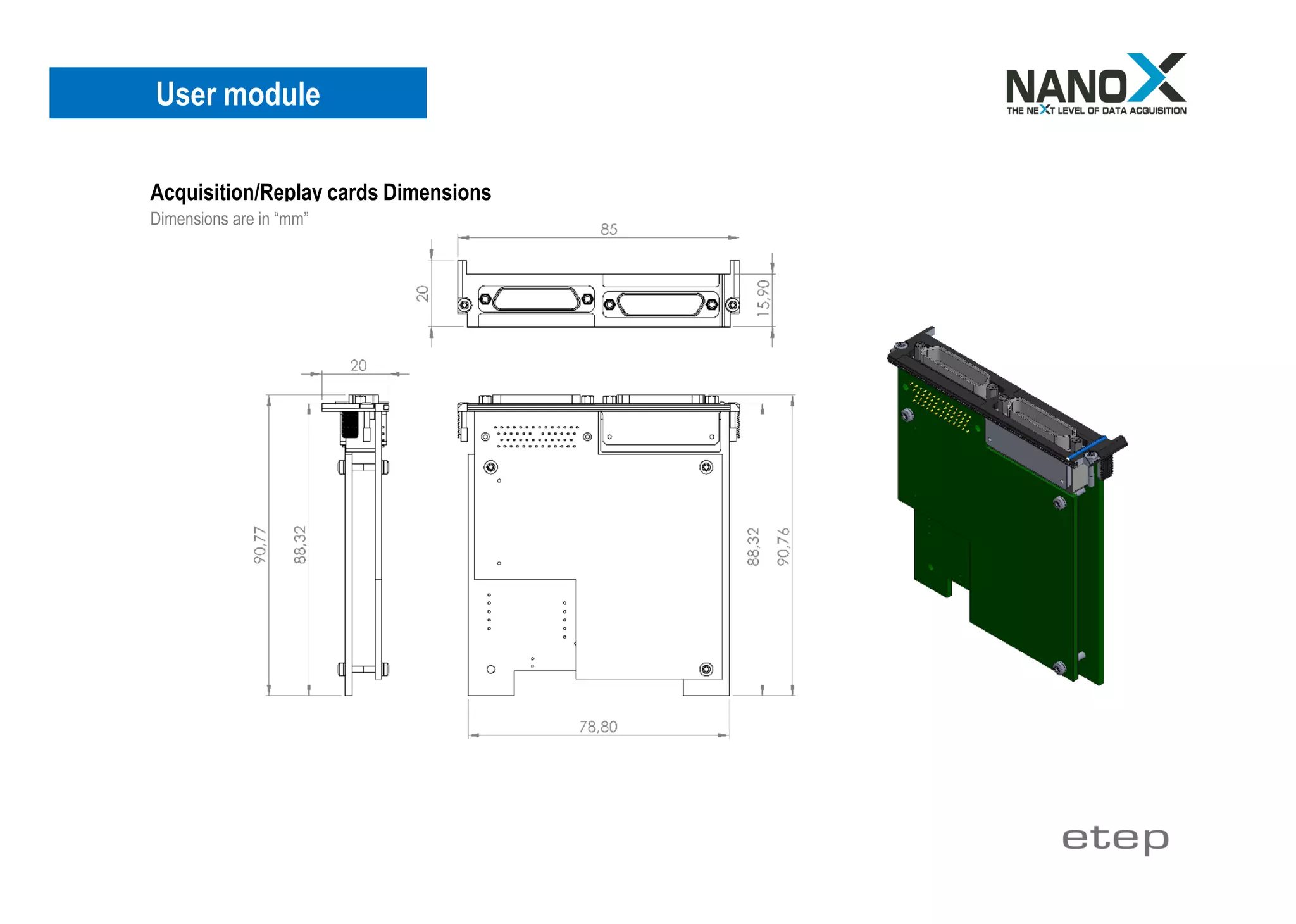 User module
Acquisition/Replay cards Dimensions
Dimensions are in “mm”
 