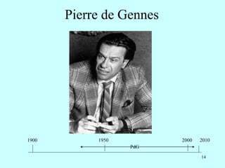 14
Pierre de Gennes
1900 1950 2000 2010
PdG
 