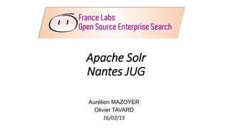 Apache Solr
Nantes JUG
Aurélien MAZOYER
Olivier TAVARD
16/02/15
 