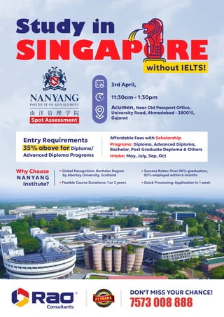 Study in Singapore without IELTS for Indian Students