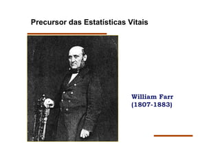 Precursor das Estatísticas Vitais




                            William Farr
                            (1807-1883)
 