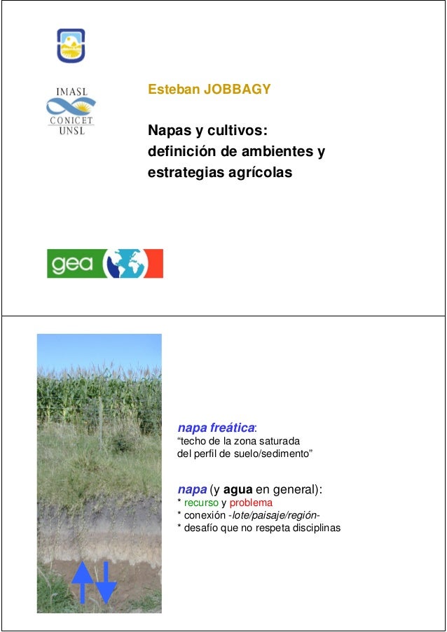 Esteban JOBBAGY
Napas y cultivos:
definición de ambientes y
estrategias agrícolas
napa (y agua en general):
* recurso y pr...