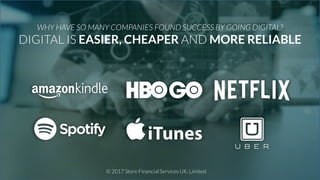 WHY HAVE SO MANY COMPANIES FOUND SUCCESS BY GOING DIGITAL?
DIGITAL IS EASIER, CHEAPER AND MORE RELIABLE
© 2017 Store Financial Services UK, Limited
 