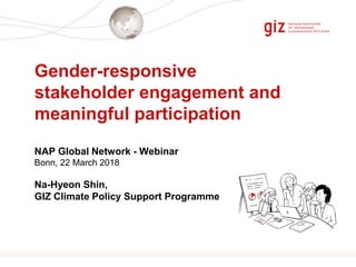 Seite 1
Gender-responsive
stakeholder engagement and
meaningful participation
NAP Global Network - Webinar
Bonn, 22 March 2018
Na-Hyeon Shin,
GIZ Climate Policy Support Programme
 