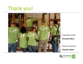 Thank you!
Presentation & Data:
Bronwyn Barry
Review & assistance:
Guenter Pazen
 