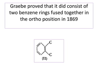 Graebe proved that it did consist of
two benzene rings fused together in
the ortho position in 1869
 