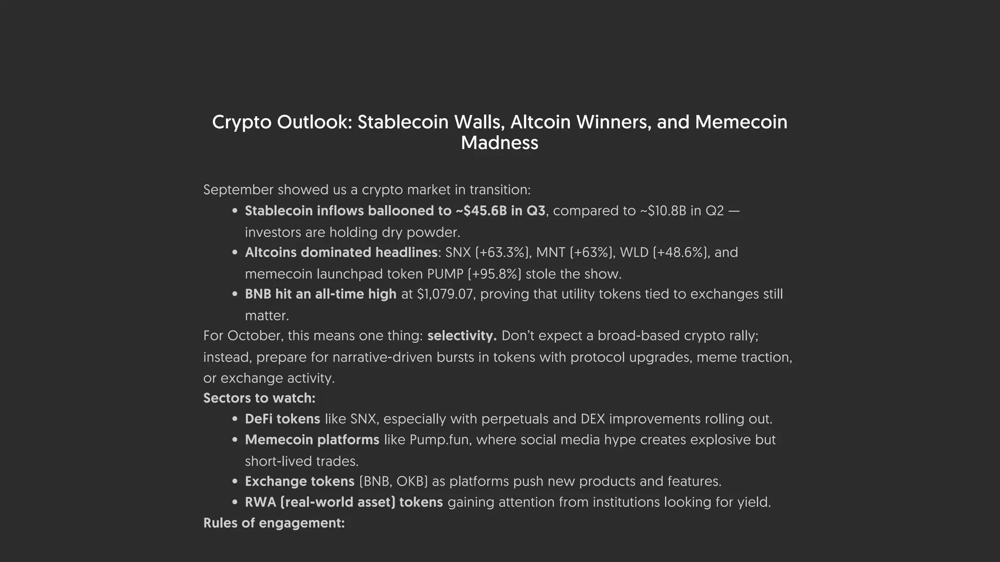 Market Pulse – October 2025: Altcoin Rotations, Wall Street Caution, and  the Liquidity Waiting Game | PDF