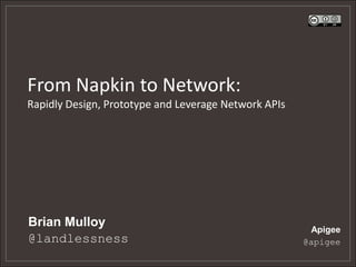 From Napkin to Network:
Rapidly Design, Prototype and Leverage Network APIs




Brian Mulloy
                                                       Apigee
@landlessness                                         @apigee
 
