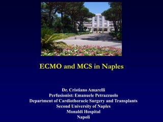 ECMO and MCS in Naples


               Dr. Cristiano Amarelli
        Perfusionist: Emanuele Petrazzuolo
Department of Cardiothoracic Surgery and Transplants
            Second University of Naples
                 Monaldi Hospital
                       Napoli
 