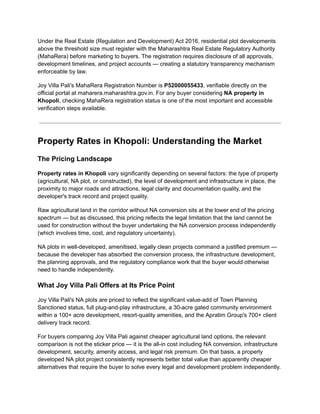 Complete Buyer's Guide to NA Plots in Khopoli, Maharashtra | PDF