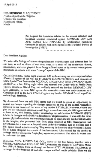 Alleged letter of Janet Lim Napoles to President Aquino 