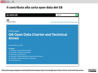 https://www.gov.uk/government/publications/open-data-charter/g8-open-data-charter-and-technical-annex
Il contributo alla carta open data del G8
 