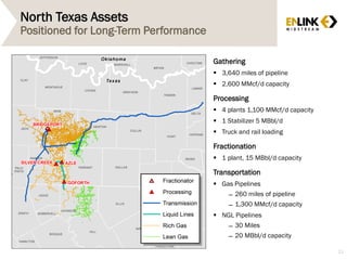 North Texas Assets
Positioned for Long-Term Performance
Gathering
 3,640 miles of pipeline
 2,600 MMcf/d capacity
Processing
 4 plants 1,100 MMcf/d capacity
 1 Stabilizer 5 MBbl/d
 Truck and rail loading
Fractionation
 1 plant, 15 MBbl/d capacity
Transportation
 Gas Pipelines
̶ 260 miles of pipeline
̶ 1,300 MMcf/d capacity
 NGL Pipelines
̶ 30 Miles
̶ 20 MBbl/d capacity
21
 