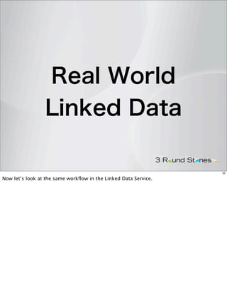 Real World
                 Linked Data

                                                                 32

Now let’s look at the same workﬂow in the Linked Data Service.
 