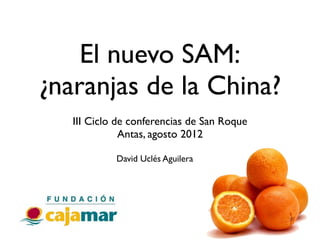 El nuevo SAM:
¿naranjas de la China?
   III Ciclo de conferencias de San Roque
              Antas, agosto 2012

            David Uclés Aguilera
 
