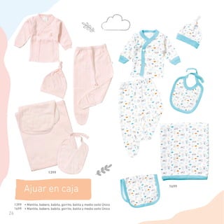 26
•• Mantita, babero, babita, gorrito, batita y medio osito Único
•• Mantita, babero, babita, gorrito, batita y medio osito Único
1399
1699
Ajuar en caja
1399
1699
 