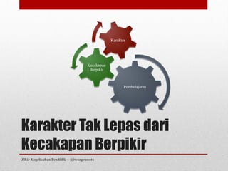 Karakter




                                     Kecakapan
                                      Berpikir



                                                        Pembelajaran




Karakter Tak Lepas dari
Kecakapan Berpikir
Zikir Kegelisahan Pendidik ~ @iwanpranoto
 