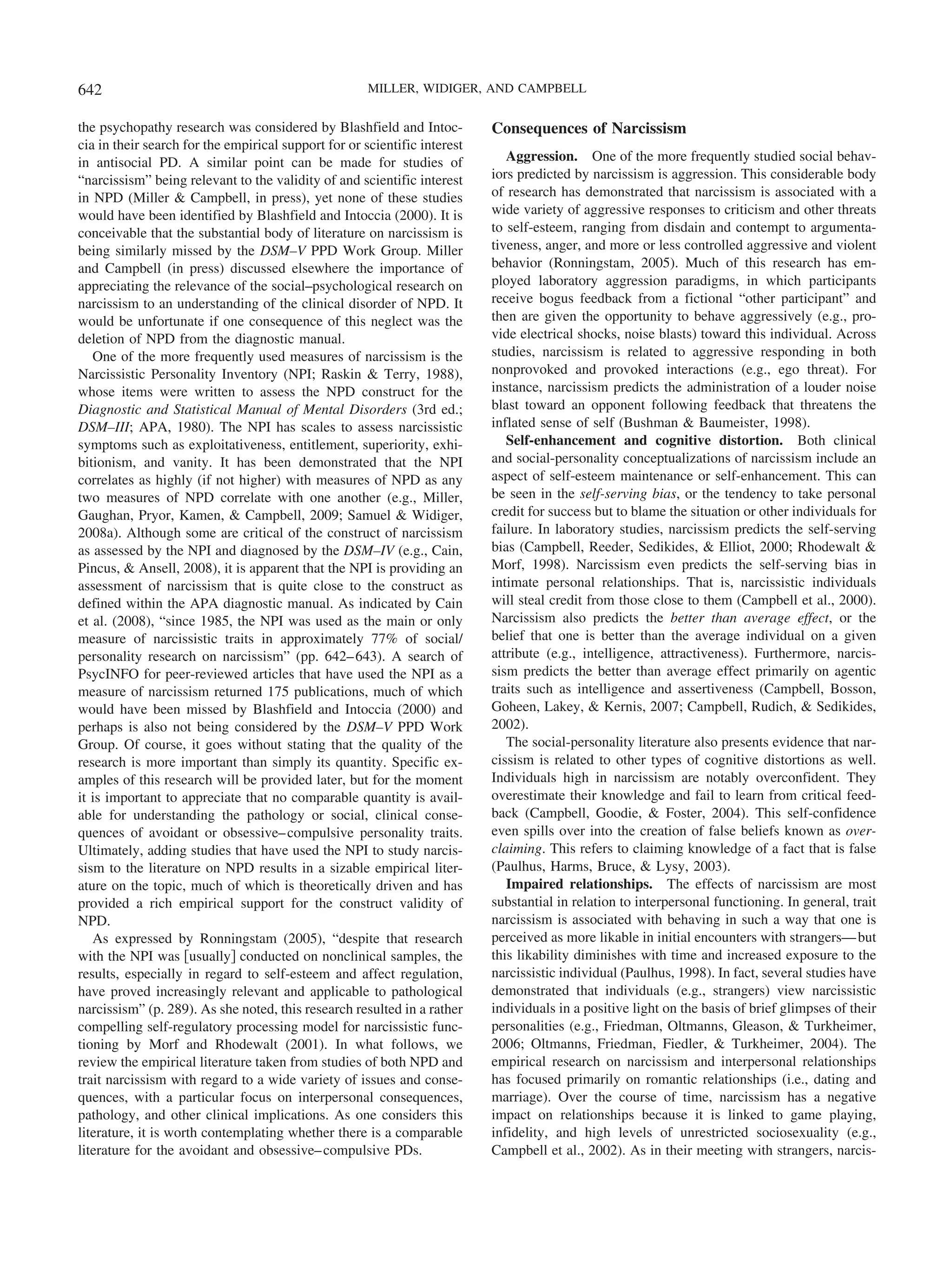 Narcissistic personality disorder and the dsm–v --miller ...