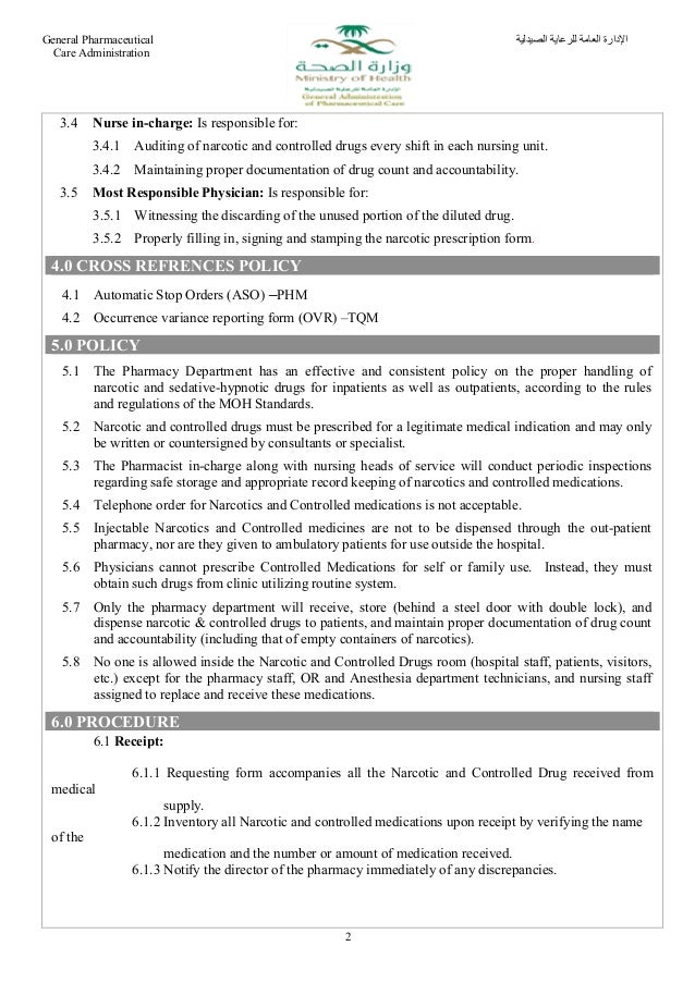 Narcotic controlled drugs policy and procedurelast