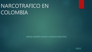 NARCOTRAFICO EN
COLOMBIA
SERGIO ANDRÉS MUÑOZ VALENCIA 000370261
INDICE
 