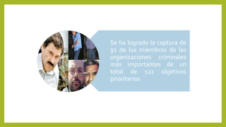 Se ha logrado la captura de
91 de los miembros de las
organizaciones criminales
más importantes de un
total de 122 objetivos
prioritarios
 