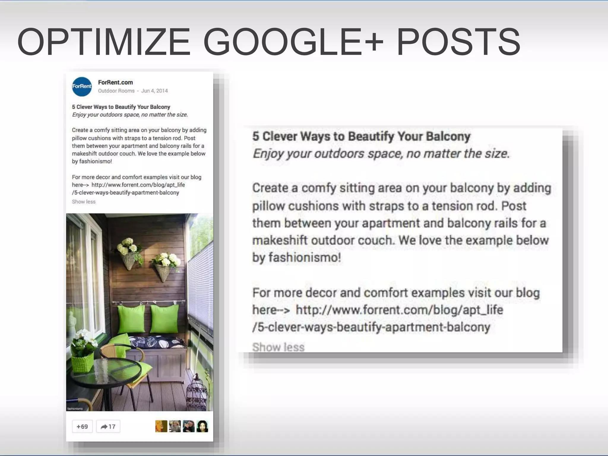 OPTIMIZE GOOGLE+ POSTS
 