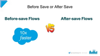 #CD22
Before Save or After Save
10x
faster
Before-save Flows After-save Flows
 