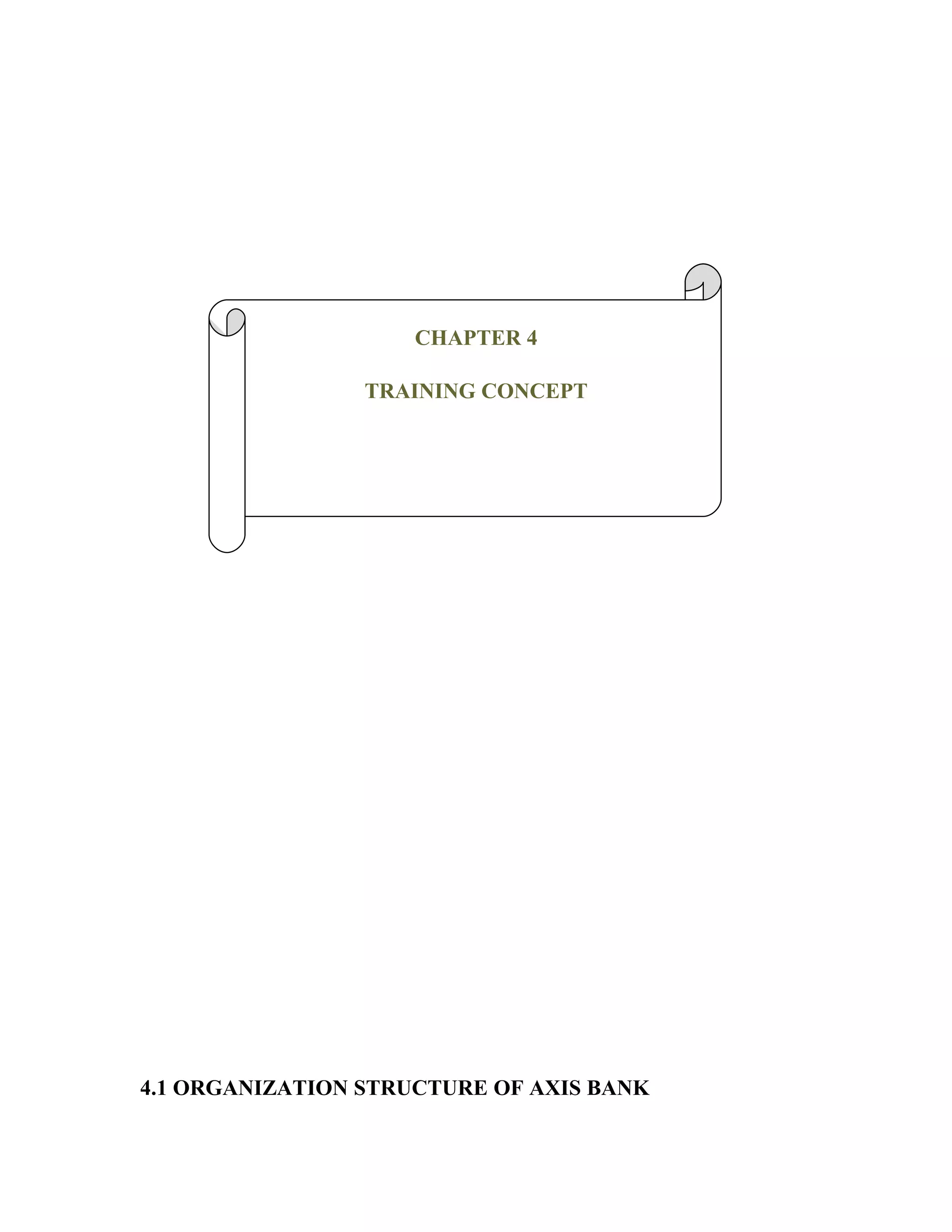 CHAPTER 4

                 TRAINING CONCEPT




4.1 ORGANIZATION STRUCTURE OF AXIS BANK
 