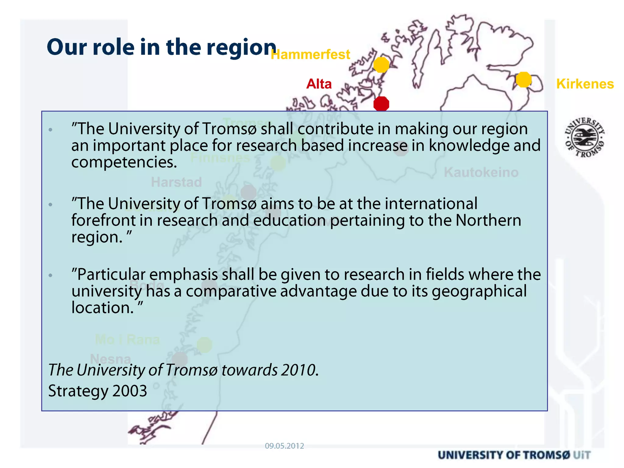 Hammerfest

                              Alta                  Kirkenes

                   Tromsø

               Finnsnes
                                       Kautokeino
       Harstad
    Sortland
                             Narvik



     Bodø


Mo i Rana
Nesna
 