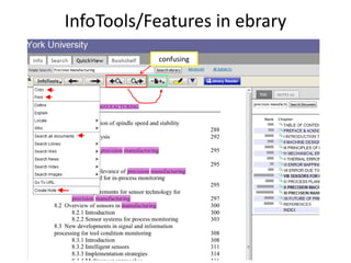 InfoTools/Features in ebrary
           confusing
 