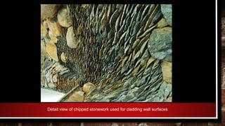 Detail view of chipped stonework used for cladding wall surfaces
 