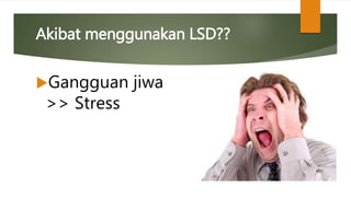 Akibat menggunakan LSD??
Gangguan jiwa
>> Stress
 
