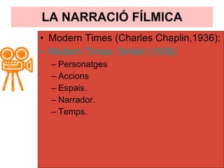 LA NARRACIÓ FÍLMICA <ul><li>Modern Times (Charles Chaplin,1936): </li></ul><ul><li>Modern  Times:  Smile ! (1936) </li></u...