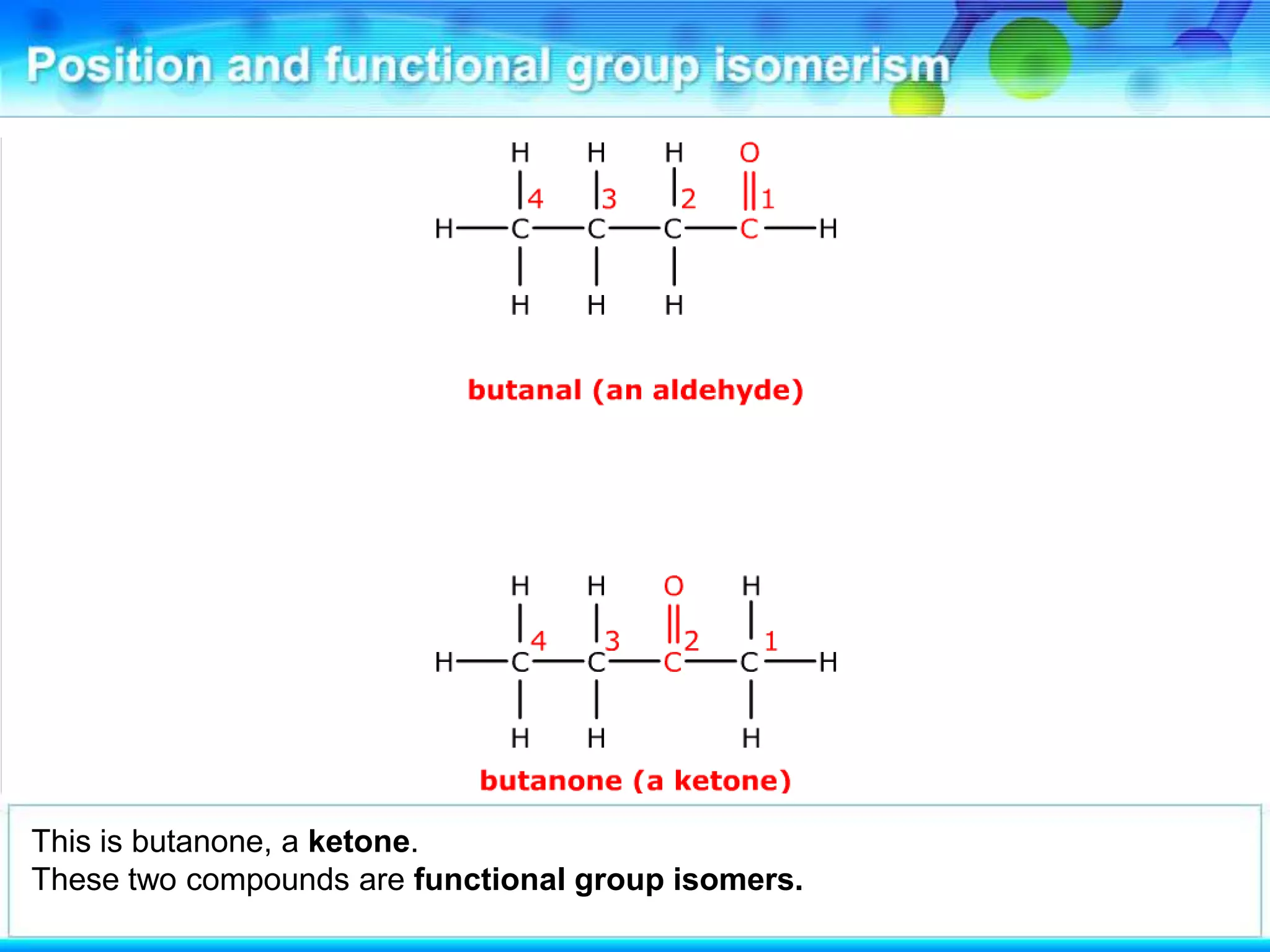 This is butanone, a ketone.
These two compounds are functional group isomers.
 