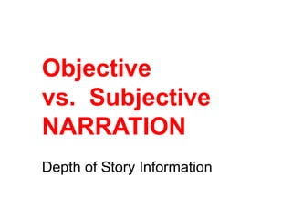 Objective
vs. Subjective
NARRATION
Depth of Story Information
 