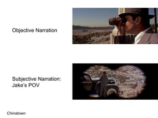 Objective Narration
Subjective Narration:
Jake’s POV
Chinatown
 
