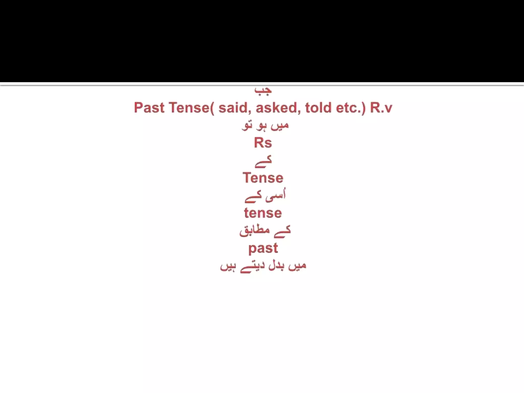 جبPast Tense( said, asked, told etc.) R.vمیںہوتوRs کےTense اُسیکےtenseکےمطابقpast میںبدلدیتےہیں