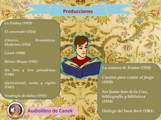 Producciones

La Xtabay (1919)

El corcovado (1924)

Clásicos.          Románticos.
Modernos (1934)

Canek (1940)

Héroes ...