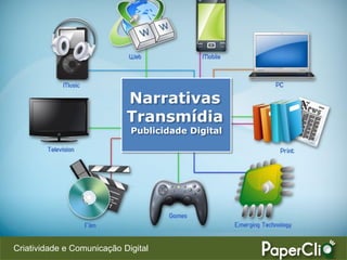 Criatividade e Comunicação Digital
Narrativas
Transmídia
Publicidade Digital
 