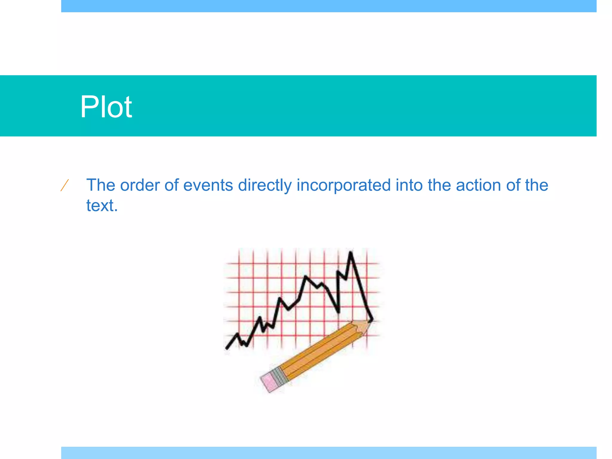 Plot 
 The order of events directly incorporated into the action of the 
text. 
 
