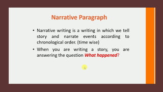 Narrative Paragraph Features narrative paragraphs for writing c .pptx