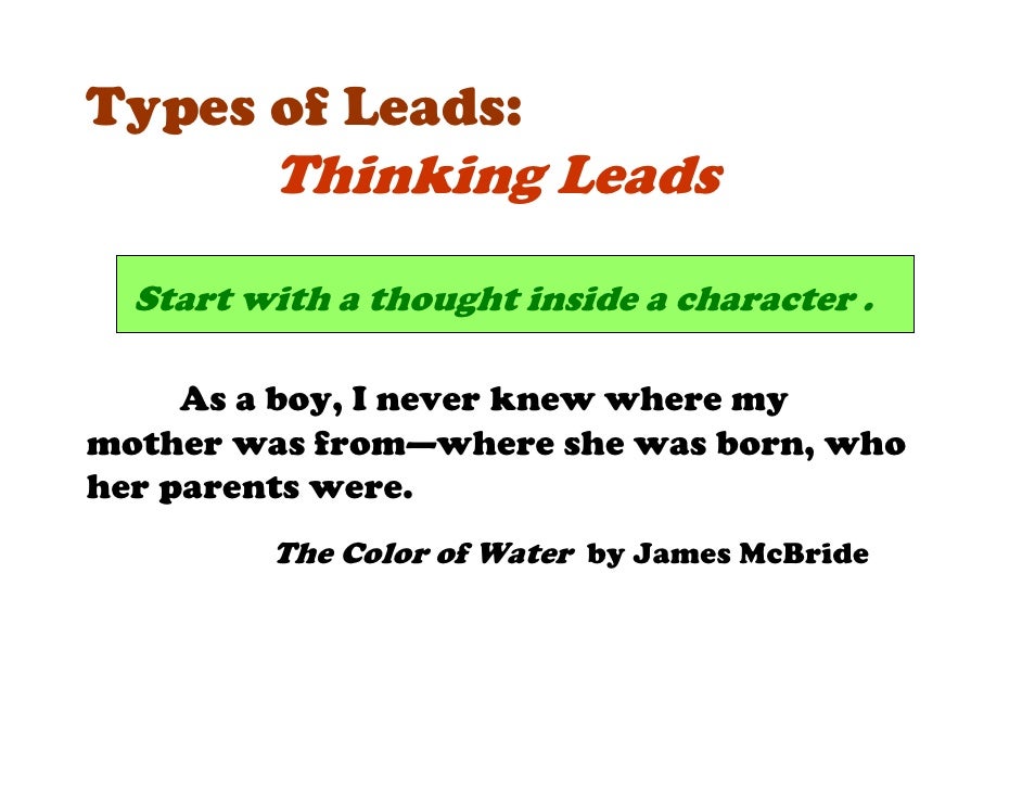 types of narrative leads types of leads