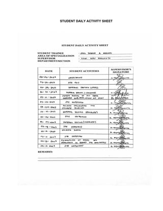 STUDENT DAILY ACTIVITY SHEET
 