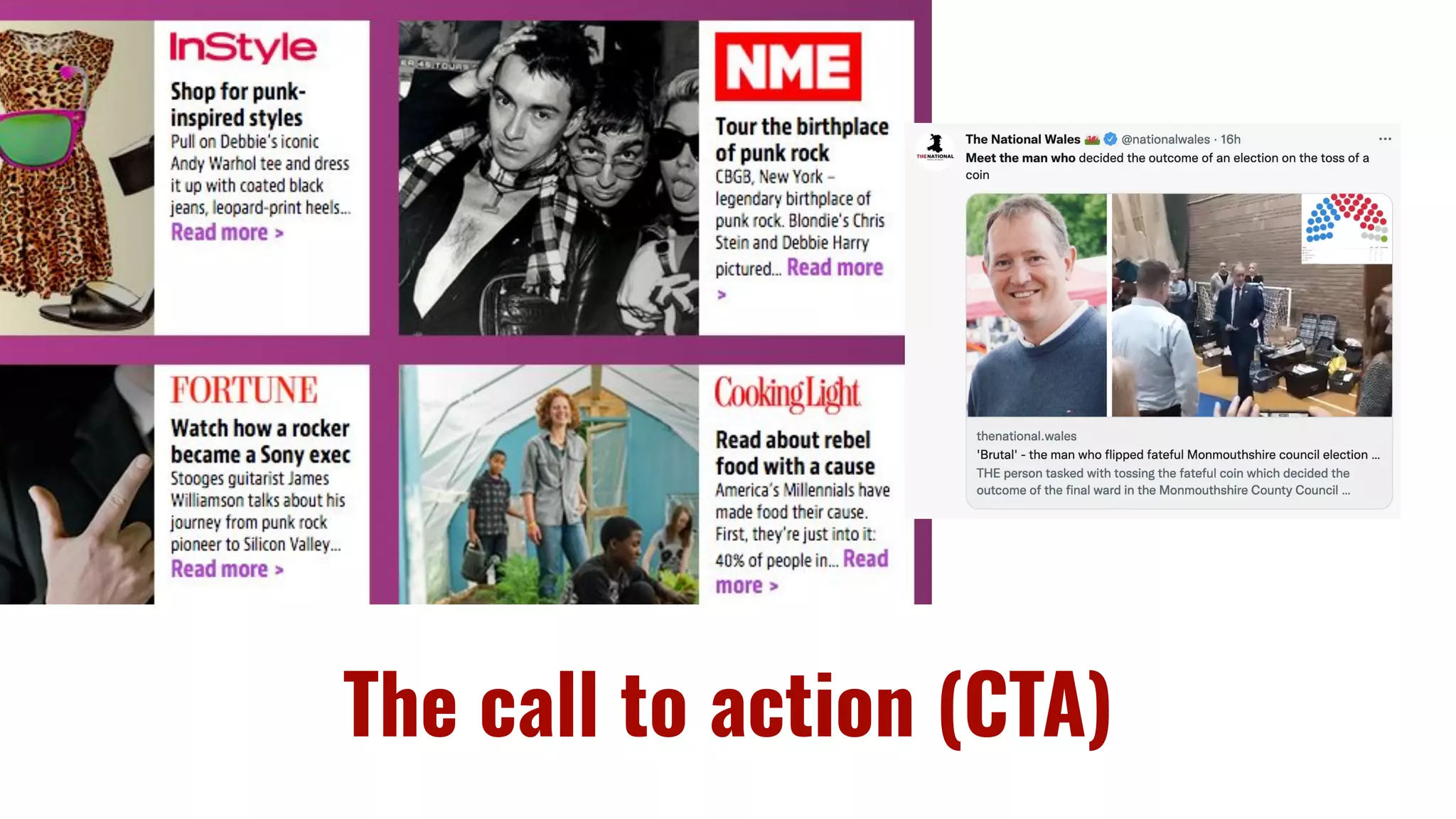 The call to action (CTA)
 