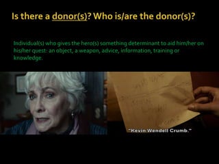 Individual(s) who gives the hero(s) something determinant to aid him/her on
his/her quest: an object, a weapon, advice, information, training or
knowledge.
 
