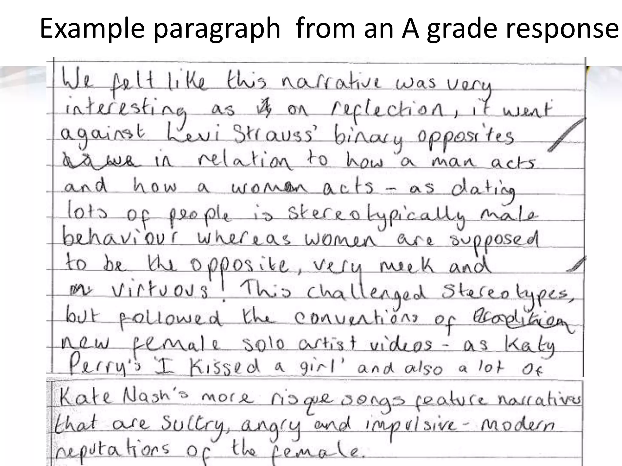Example paragraph from an A grade response
 