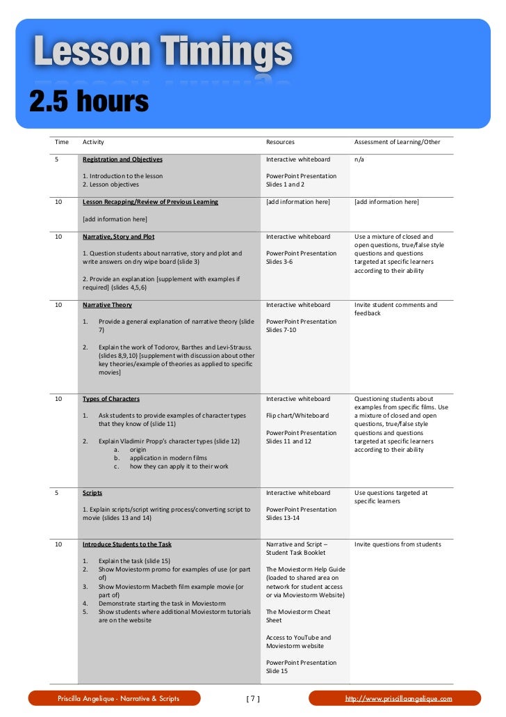 Narrative and Script Lesson Plan